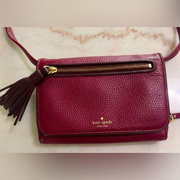 Kate Spade Chester Street Avie Burgundy Leather Crossbody Bag with Tassel Pebble - Picture 1 of 11